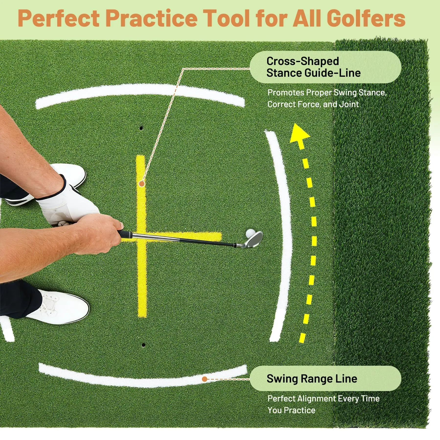 Dual Turf Golf-Schlagmatte 5x4ft mit Ausrichtungshilfe und Schwungbahnmarkierungen für Indoor- und Outdoor-Training – Detail 8