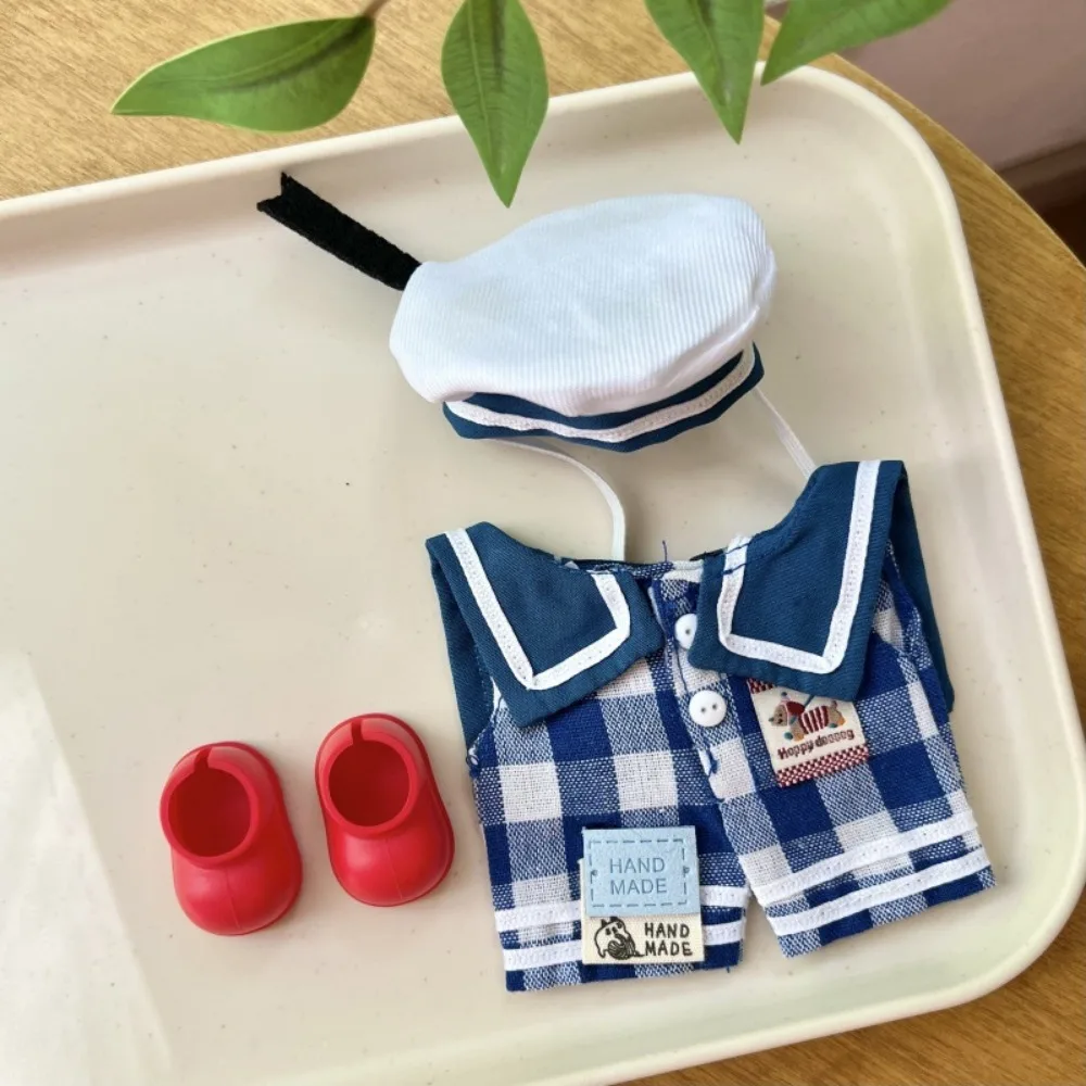 

For 17cm Labubu Doll Clothes Outfit Blue Checkered Jumpsuits Doll Accessories Sitting Party Changing Dress Game DIY Gift Toys