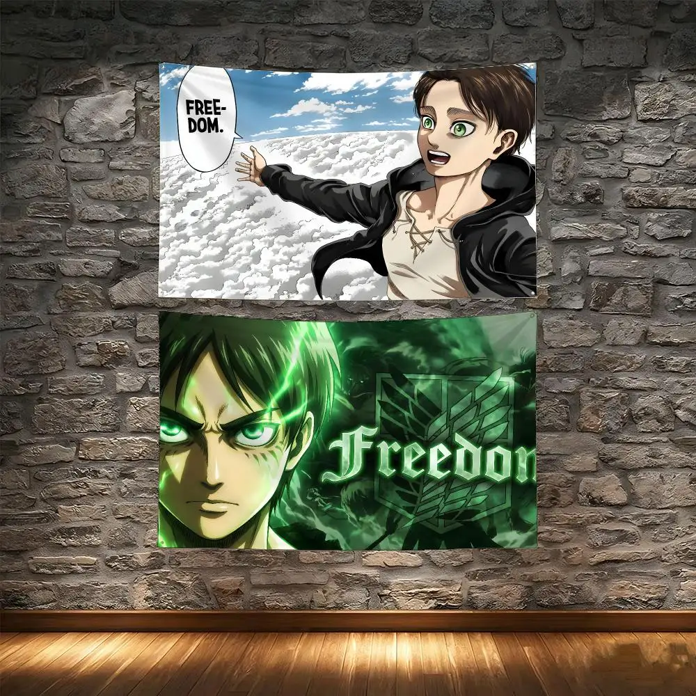 AOT Character Eren Yeager Freedom Flags Tapestry Creative Pattern Photo Living Room Wall Art Party Outdoor Decor