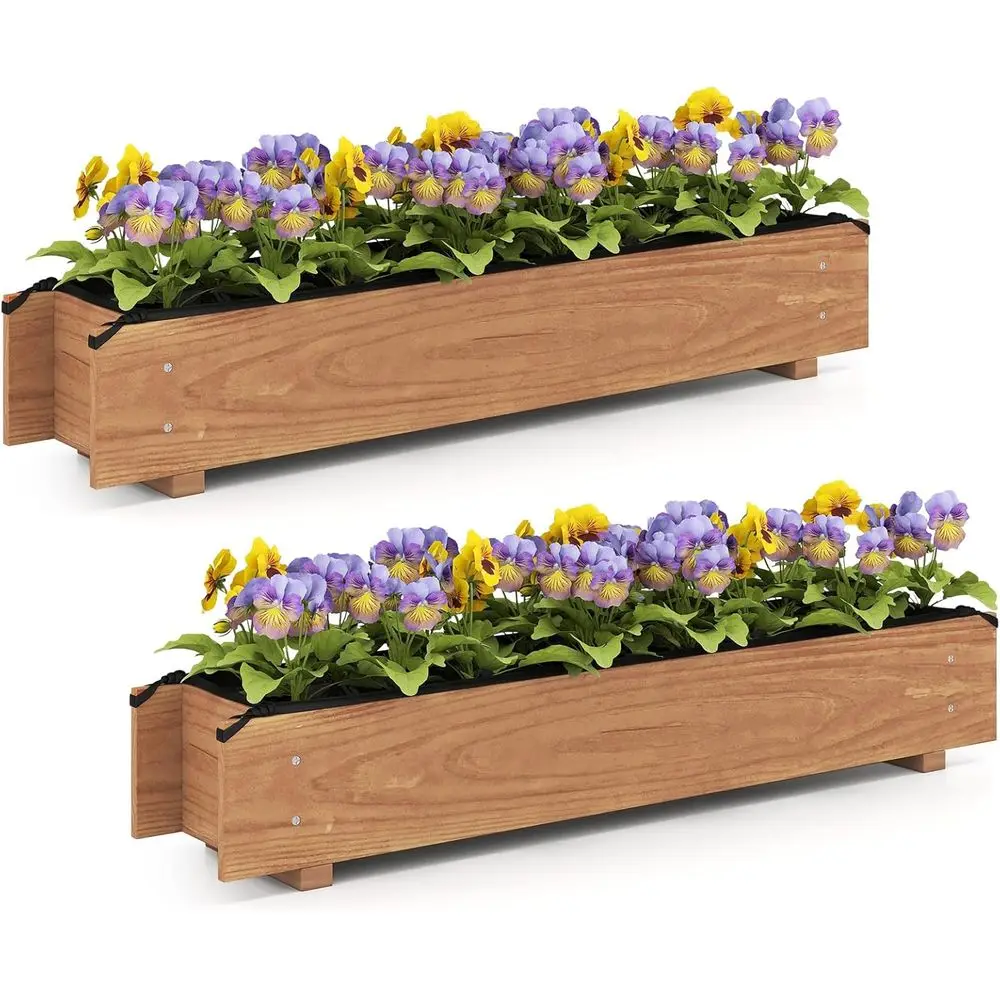 

Грядка-клумба, 36 x 7 x 6.5 дюймов, деревянная, с дренажем, водостойкая, декоративная уличная кашпо для фруктов и овощей