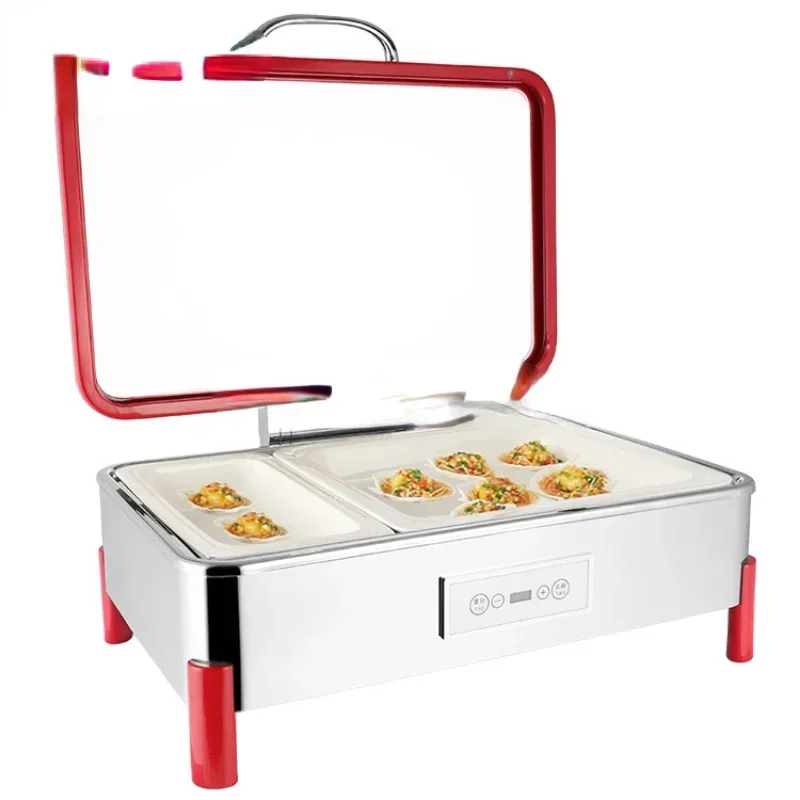 New arrival 9L red chaffing dish rectangle glass lid buffet food warmer for hotel & restaurant