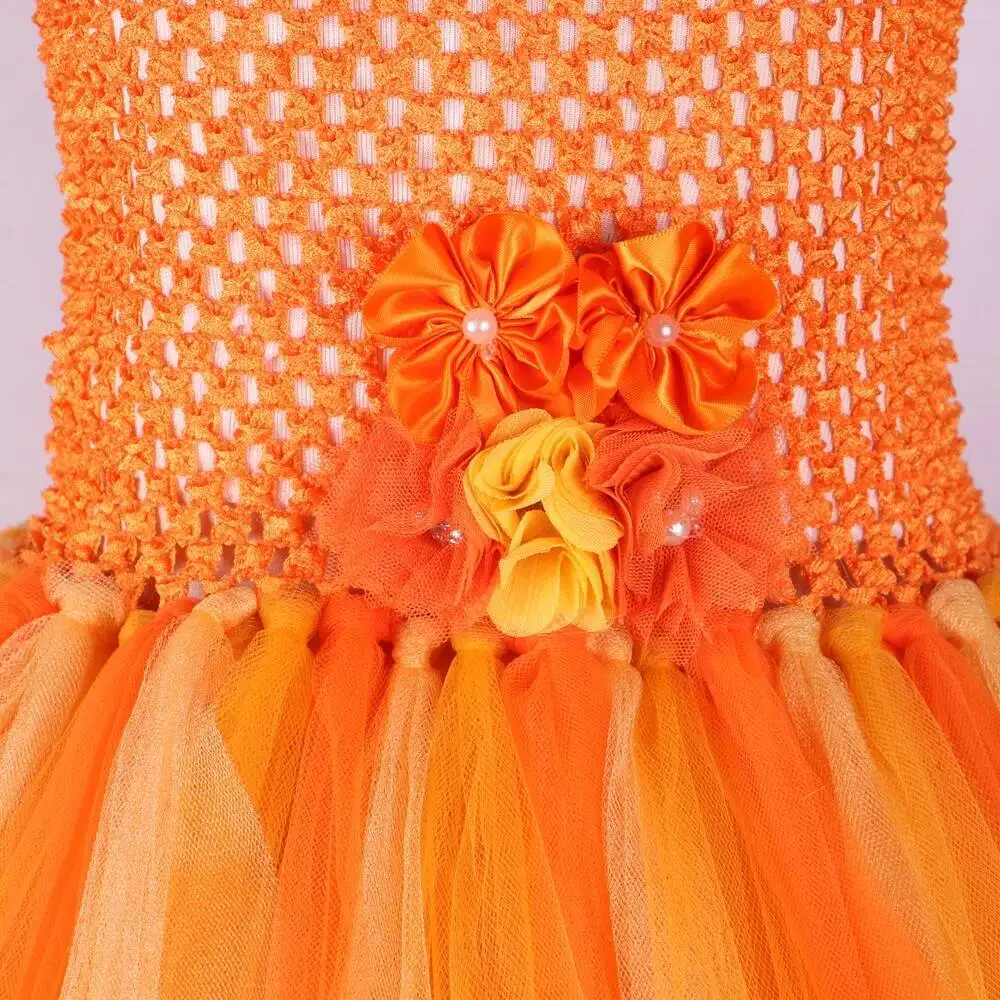 فساتين فتاة الزهور الذهبية البرتقالية للأطفال خريف الخريف أزياء الهالوين الأميرة اصطف تنورات قصيرة الأطفال ملابس حفلات أعياد الميلاد