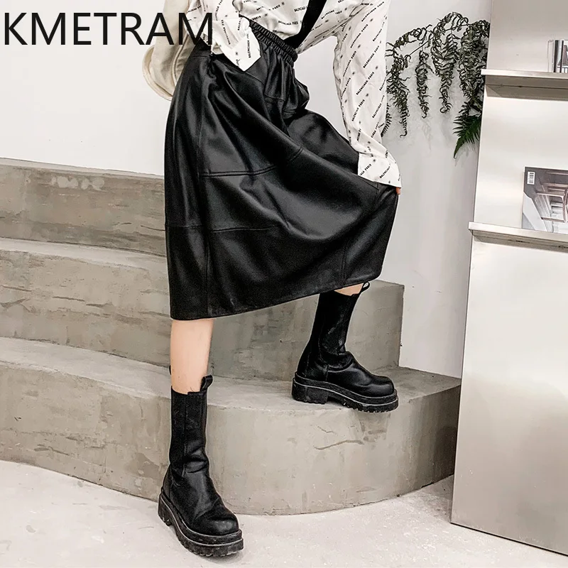 KMETRAM Genuine Leather Skirts for Woman Real Sheepskin Long Skirt Autumn Winter Women Clothing High Waist Юбка Длинная 2024