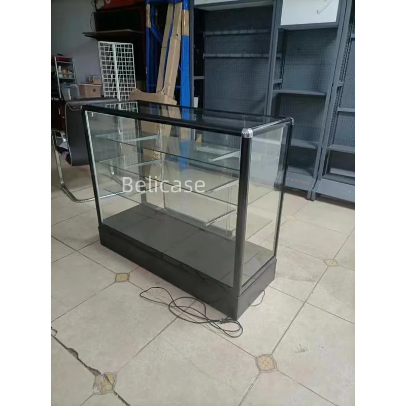 （customized）Smoke Shop Glass Display Cabinet with Lighting Lockable Grocery Shop Display Cases Thick Aluminum Frame Glass Showca