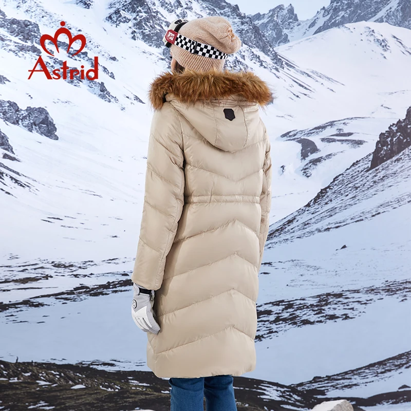 Astrid New Women\'s Winter Parka Coats Natural Fur Collar Hooded Long Quilted Jackets Thick Warm Snow Wear Female Padded Overcoat