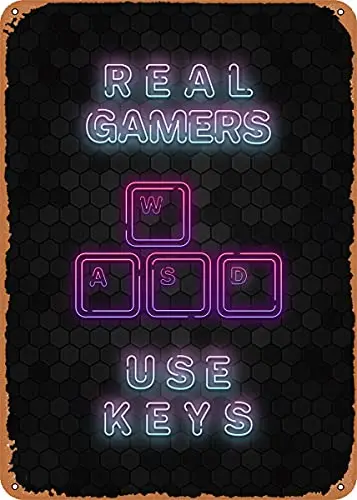 WASD PC Gaming Neon Vintage Look Metal Sign Art Prints Retro Gift 8x12 Inch