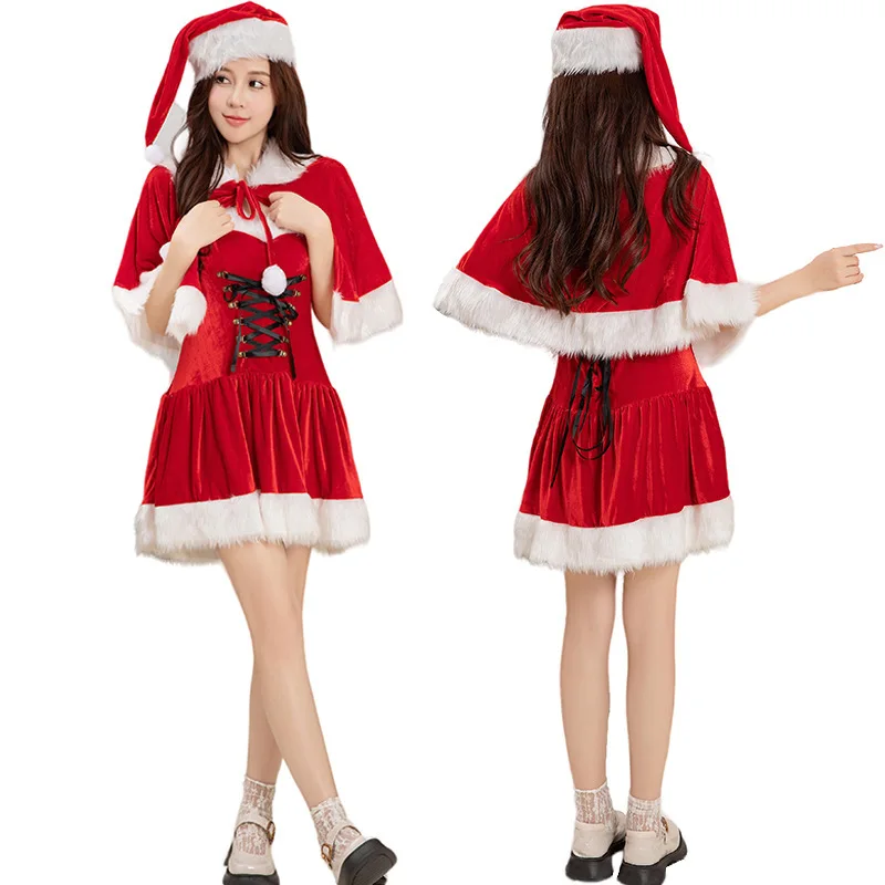 2024 New Arrive Christmas Theme Party Warm Velvet Mini Bunny Santa Claus Cosplay Costume Xmas Snowman Green Elf Fancy Dress