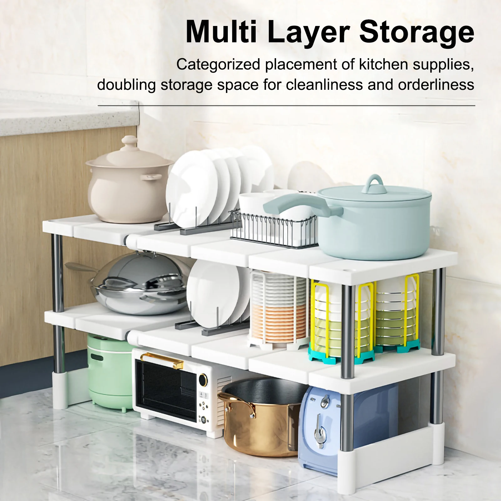 Kitchen Retractable Under Sink Shelf Cabinet Inside Tiered Rack Kitchen Cabinet Storage Multifunctional Pot Rack Storage Racks