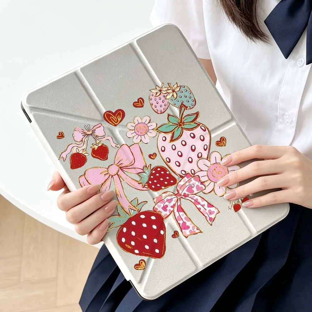 

Strawberry Bowknot Heart Soft For Apple iPad Air A16 4 5 11th 10th 7th 11 12.9 13 10.5 inch Gen 3Y Tablet Case