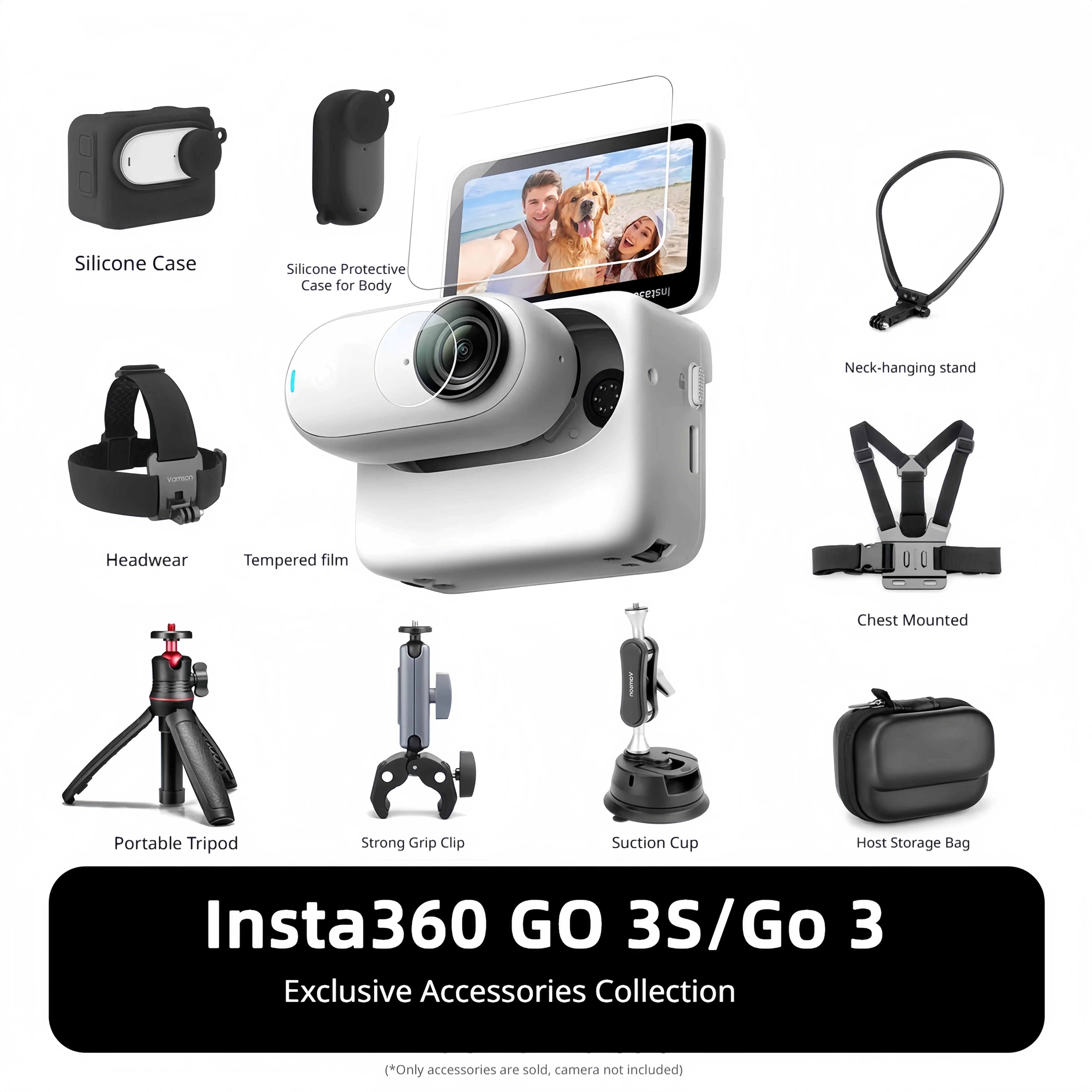 For Insta360 Go 3/Go 3s Chest Strap Palm Wrist Strap Baseball Hat Clip Suction  Motorcycle Clip Magnetic  Neck  Mount Accessory