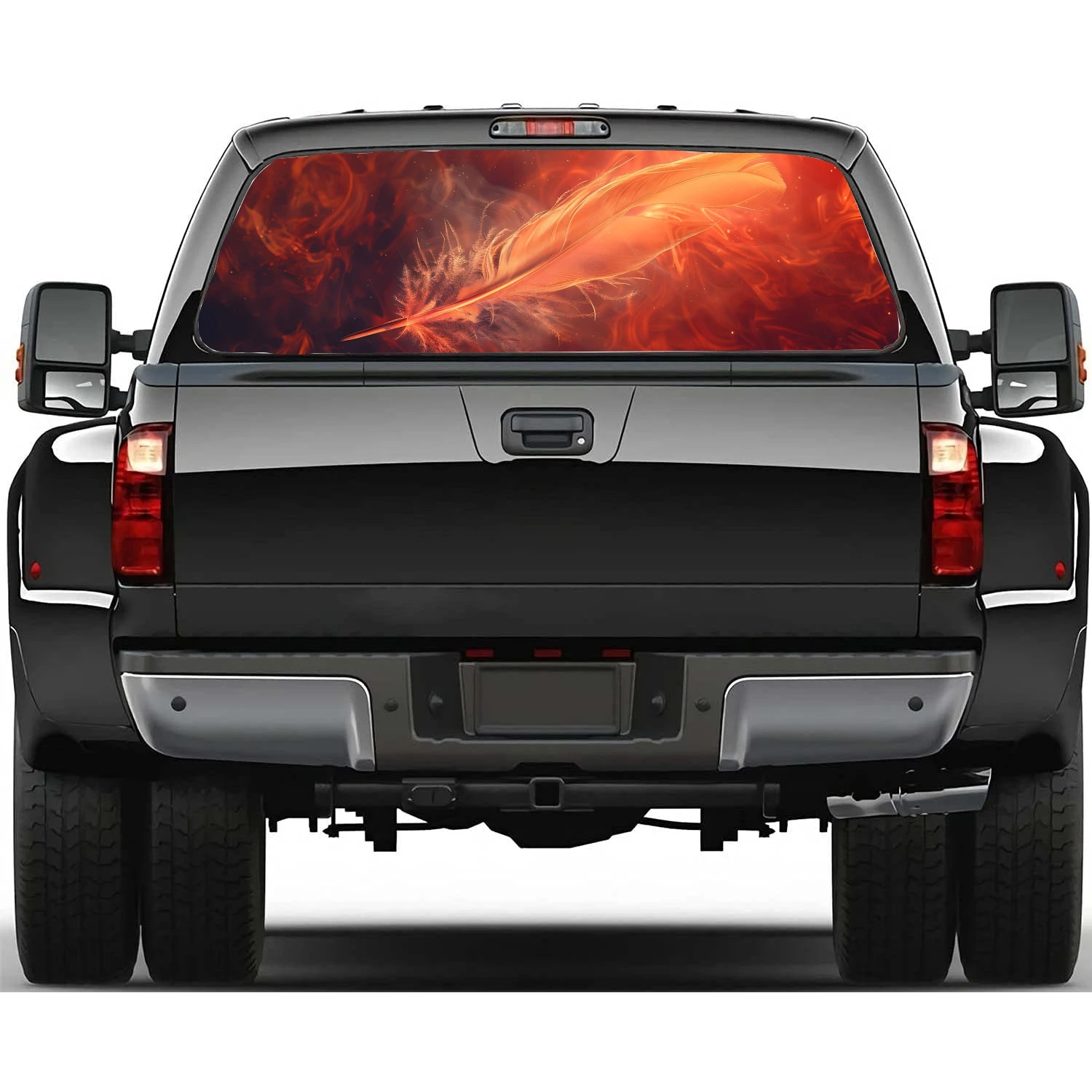 

Abstract Fire Feather Car Rear Window Decal Fit Pickup,Truck,Car Universal See Through Perforated Back Window Vinyl Sticker