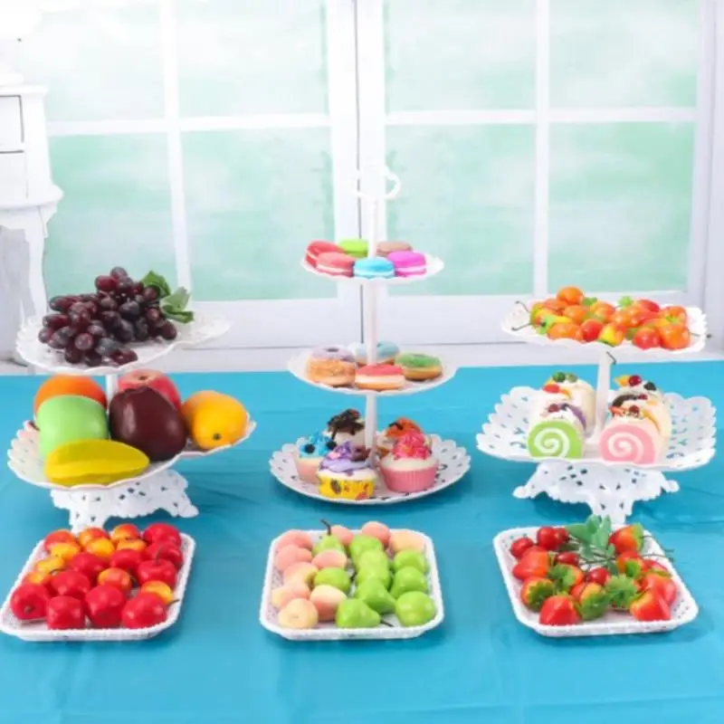 Support à dessert de style européen, assiette à gâteau Chi, thé de l'après-midi, collation T1 plats, décor de fête multicouche, corbeille à fruits, 1 pièce, 2 pièces