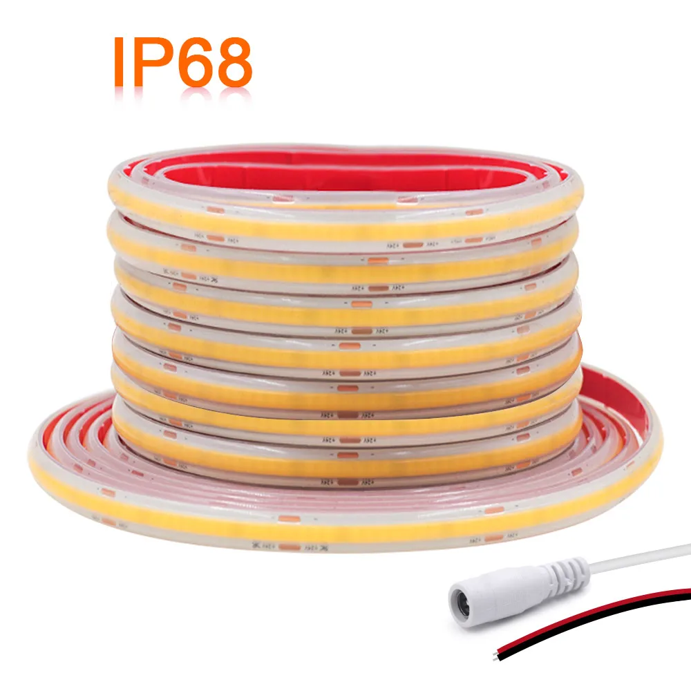 12V 24V Waterproof COB Led Strip Light IP68 Flexible LED Tape with Adhesive 320LED/m RA90 High Density Liner Lighting for Home