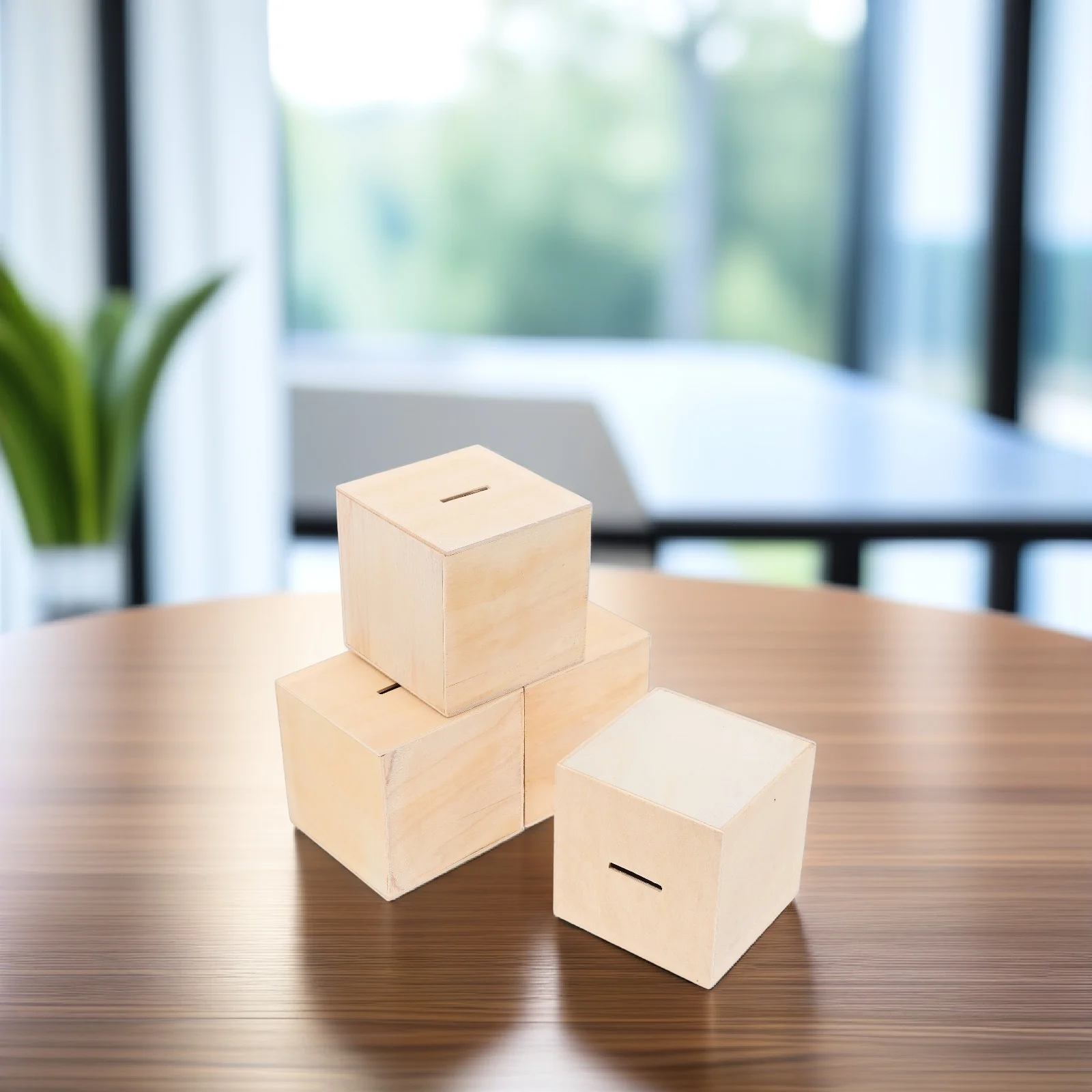 

4Pcs Wooden Money Saving Banks Unfinished DIY Piggy Banks Cute Coin Box Change Container Room Decor Wooden Box for Crafts