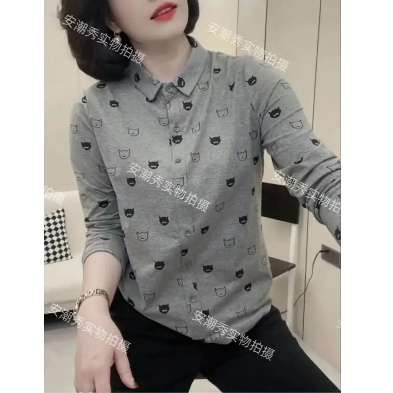 

Fashionable and Stylish Casual Shirt Collar Long Sleeved Top T-shirt Women's Autumn Versatile Slimming Base Shirt