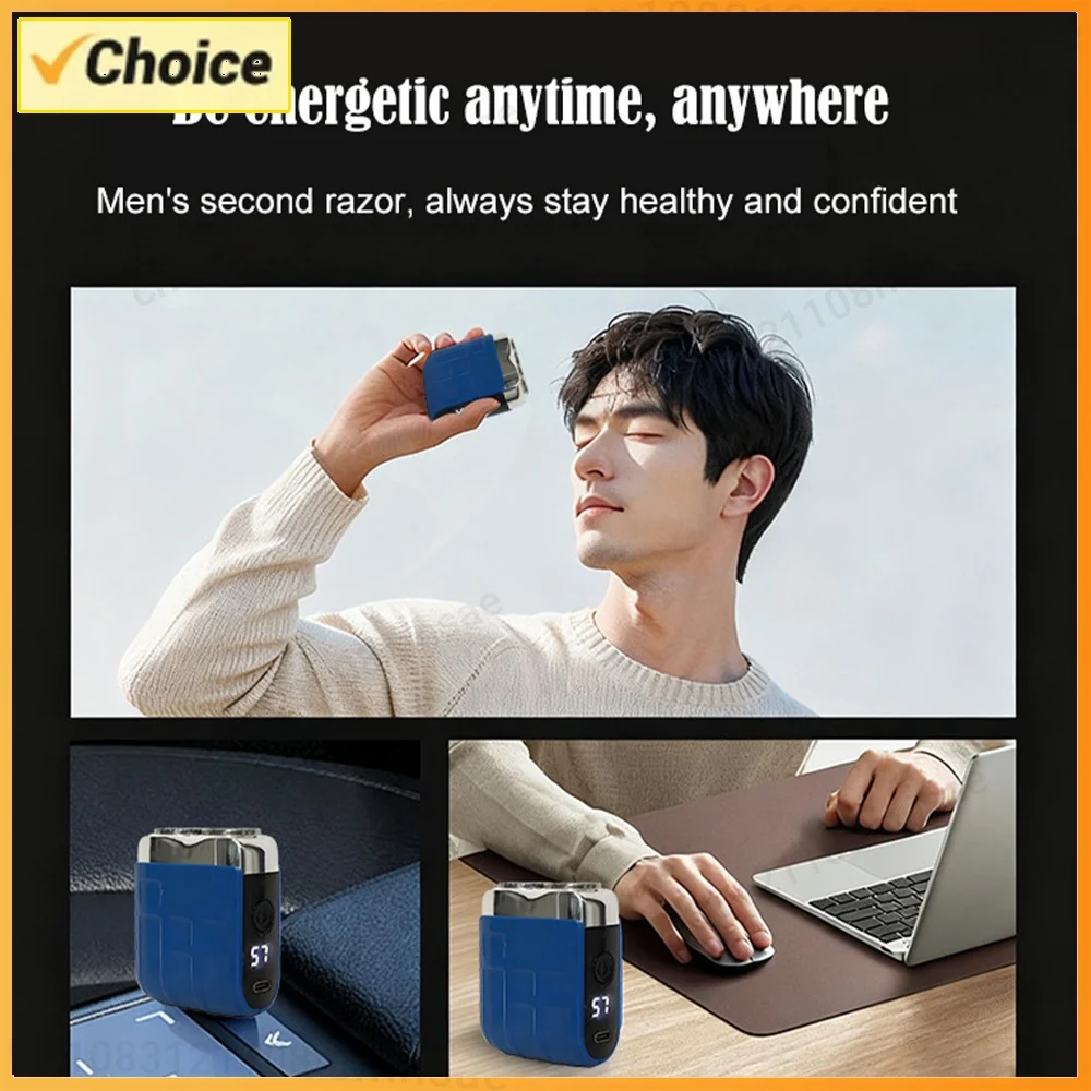 Men Facial Beard Trimmer Type-C Rechargeable Mini Beard Shaver with Smart LED Display 9000 RPM Blades Razor for Home Travel