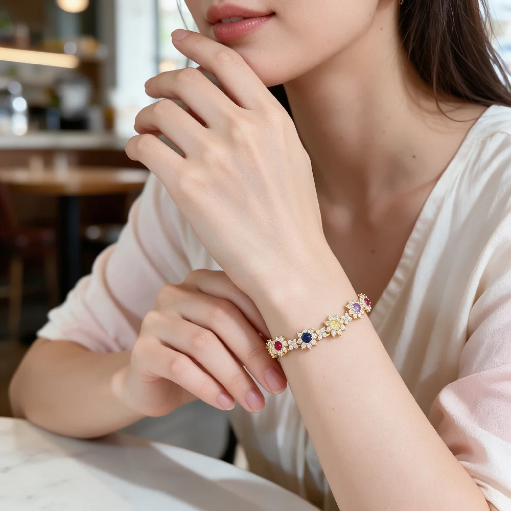 Greatera Marken-Damenarmband aus luxuriösem Kupfer, zierliches Blumen-Zirkon-Handarmband, Party, klassisch, romantisch, wasserdichter Schmuck – Detail 5