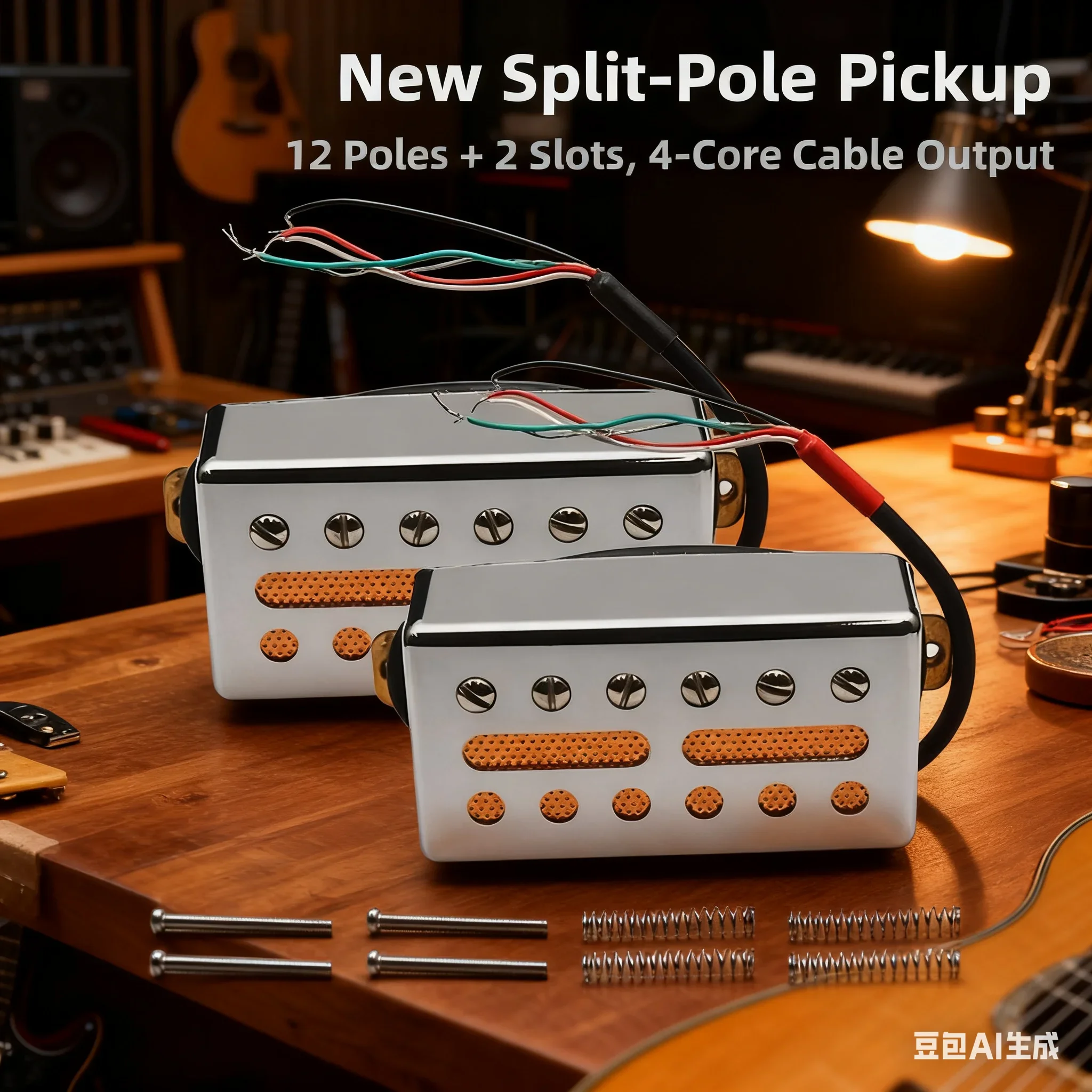 1pc Brass Cover Double Coil Pickup 50/52MM 12 Hole 2 Slot 4-Core Cable Output 75K 15K Resistance Split-coil Humbucker Pickup