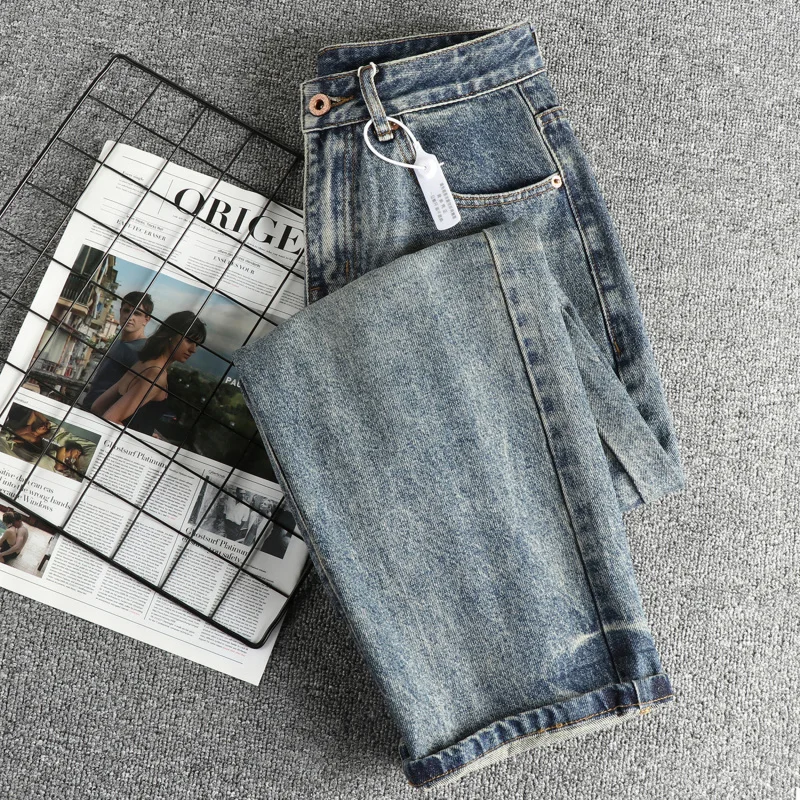 

Корейский стиль High Street Ретро Heavy Wash Ностальгические синие джинсы для мужчин Свободные прямые весенне-осенние универсальные молодежные длинные брюки