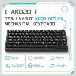ATTACK SHARK x AJAZZ AK820 Wired Gaming Mechanical Keyboard with CNC Knob Control 75% ANSI Layout Hot-swap for PC MAC Windows