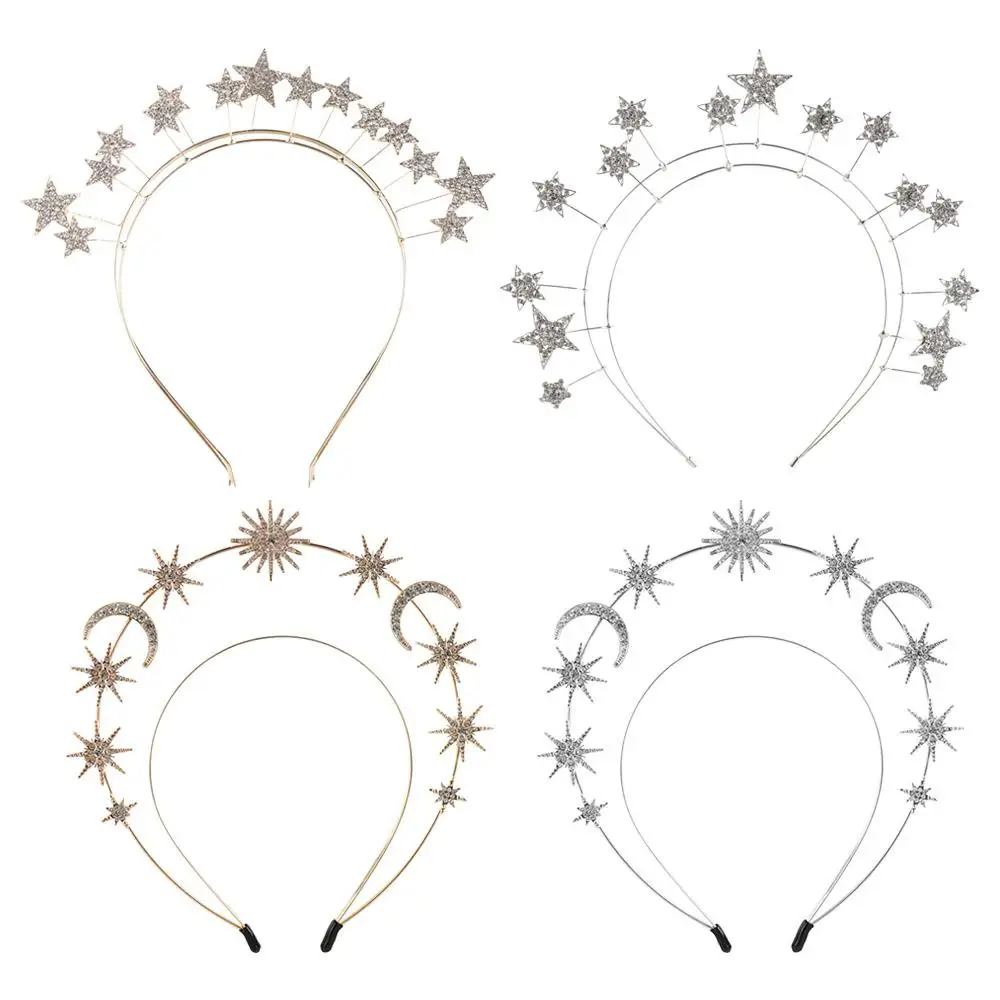 

Exaggerated Metal Star Hair Hoop Princess bilayer Halo Crown Headwear Silver Baroque Hairbands Wedding