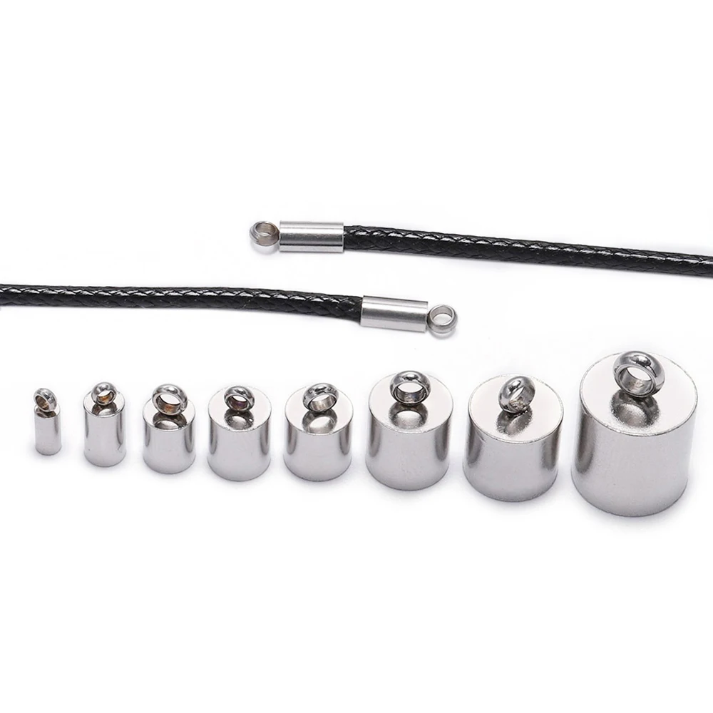 10Pcs/Lot Stainless Steel End Tip Cap Fit 1.5-10mm Tassel Leather Cord End Crimp Cap for DIY Bracelet Jewelry Making Accessories