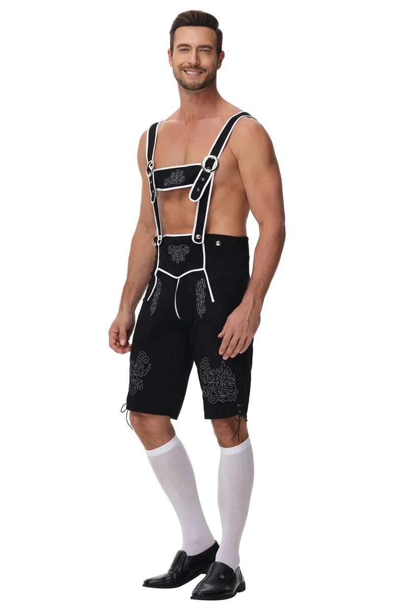 الرجال الألمانية مهرجان أكتوبر Lederhosen زي البافارية البيرة مهرجان حزب تأثيري الأسود براون الحمالات السراويل
