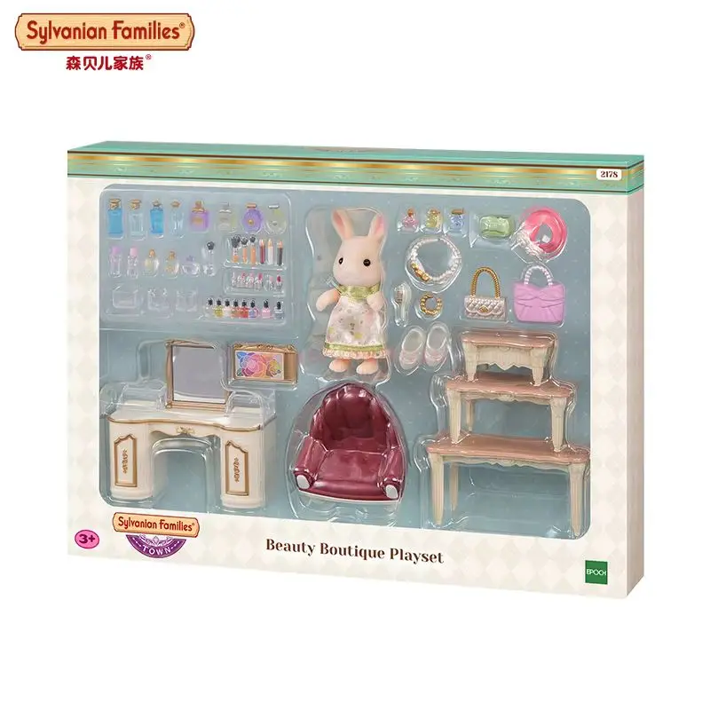 2024 Original Sylvanian Rabbit Beauty Boutique Playset Family Kawaii Figure Collectible Doll Birthday Gift Christmas Gift Toys