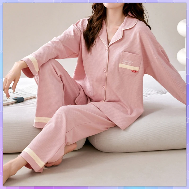 

Cute Women's Two-Piece Set Home Clothes Spring Autumn Long-Sleeved Plus Size Homewear Viscose Cotton Big Size Pajamas Trouser