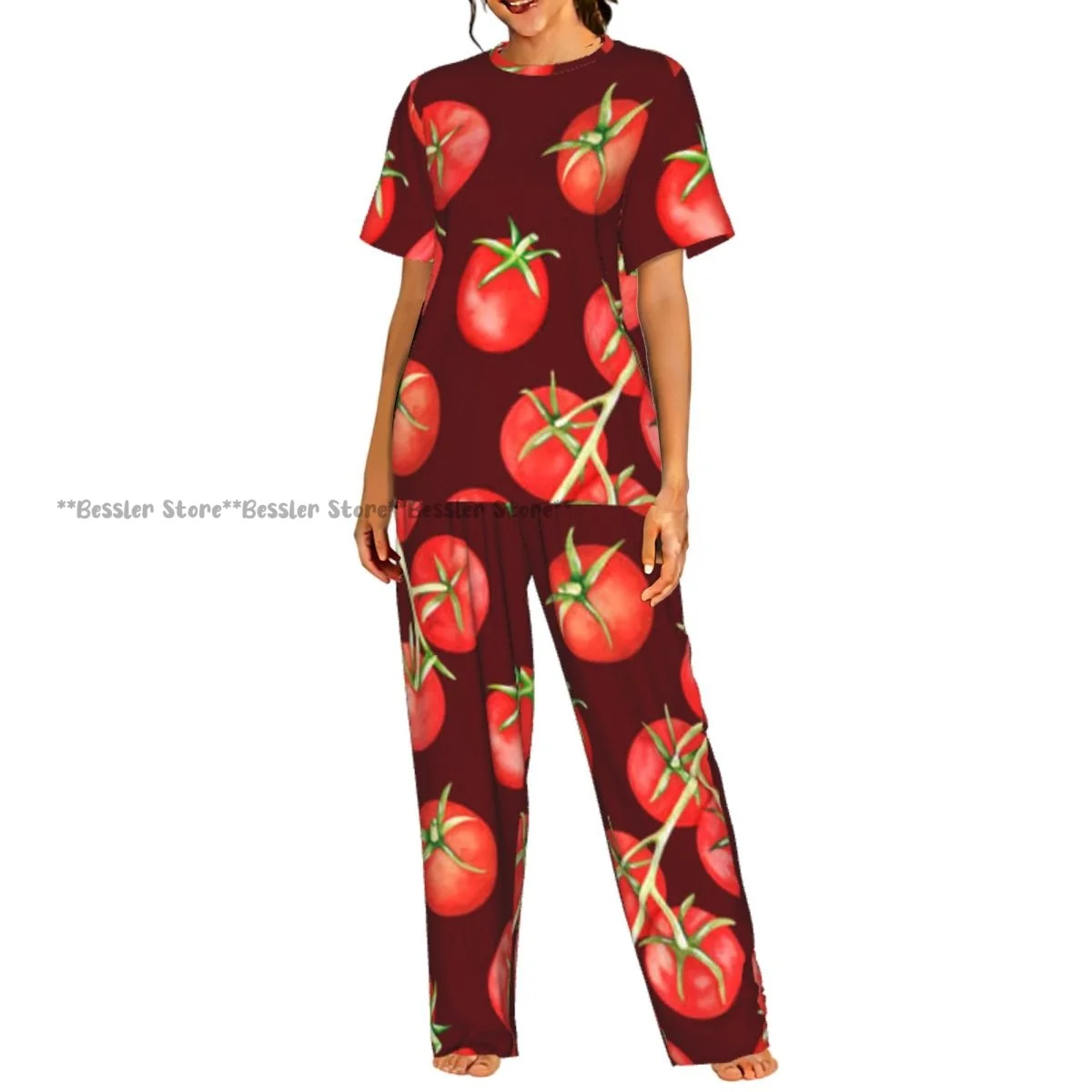 

Women Pajama Sets Lounge Sleepwear Cherry Tomatoes Short Sleeve Nightwear