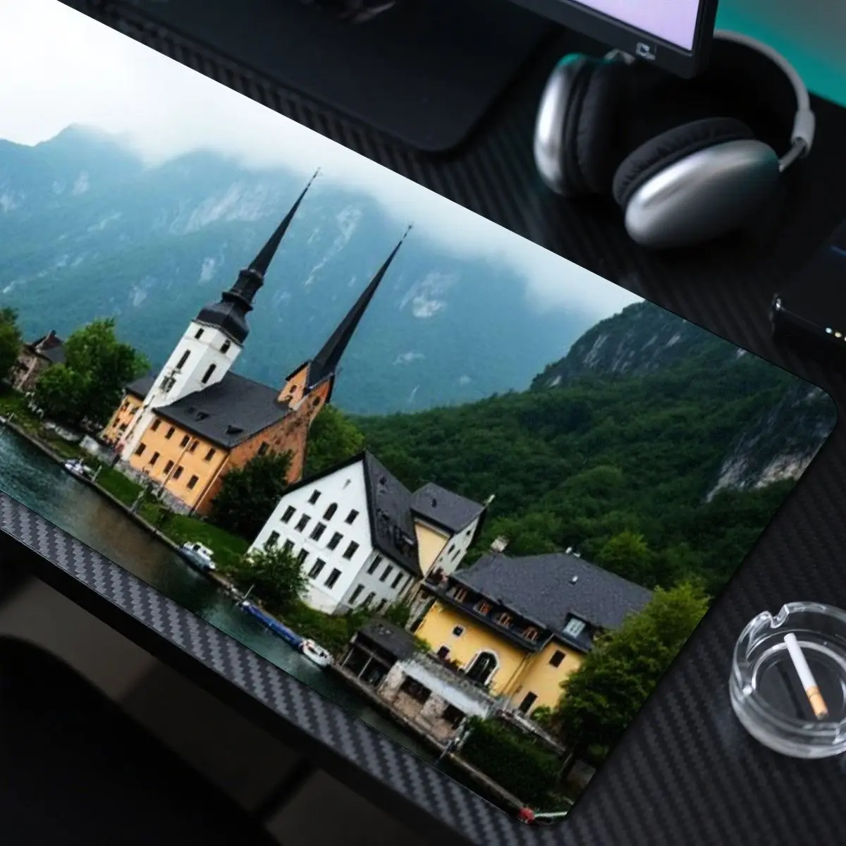 لوحة ماوس بانورامية ماونتن ريفر للمناظر الطبيعية، قاعدة مضادة للانزلاق، طباعة عالية الدقة مثالية للاستخدام المكتبي، مقاس 31.5 × 11.8 بوصة #3