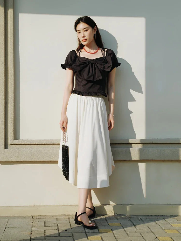 DUSHU Elegant Office Lady Tulip Shape Long Skirt 2024 Summer New All-match Versatile Casual Women White Skirt 24DS82403