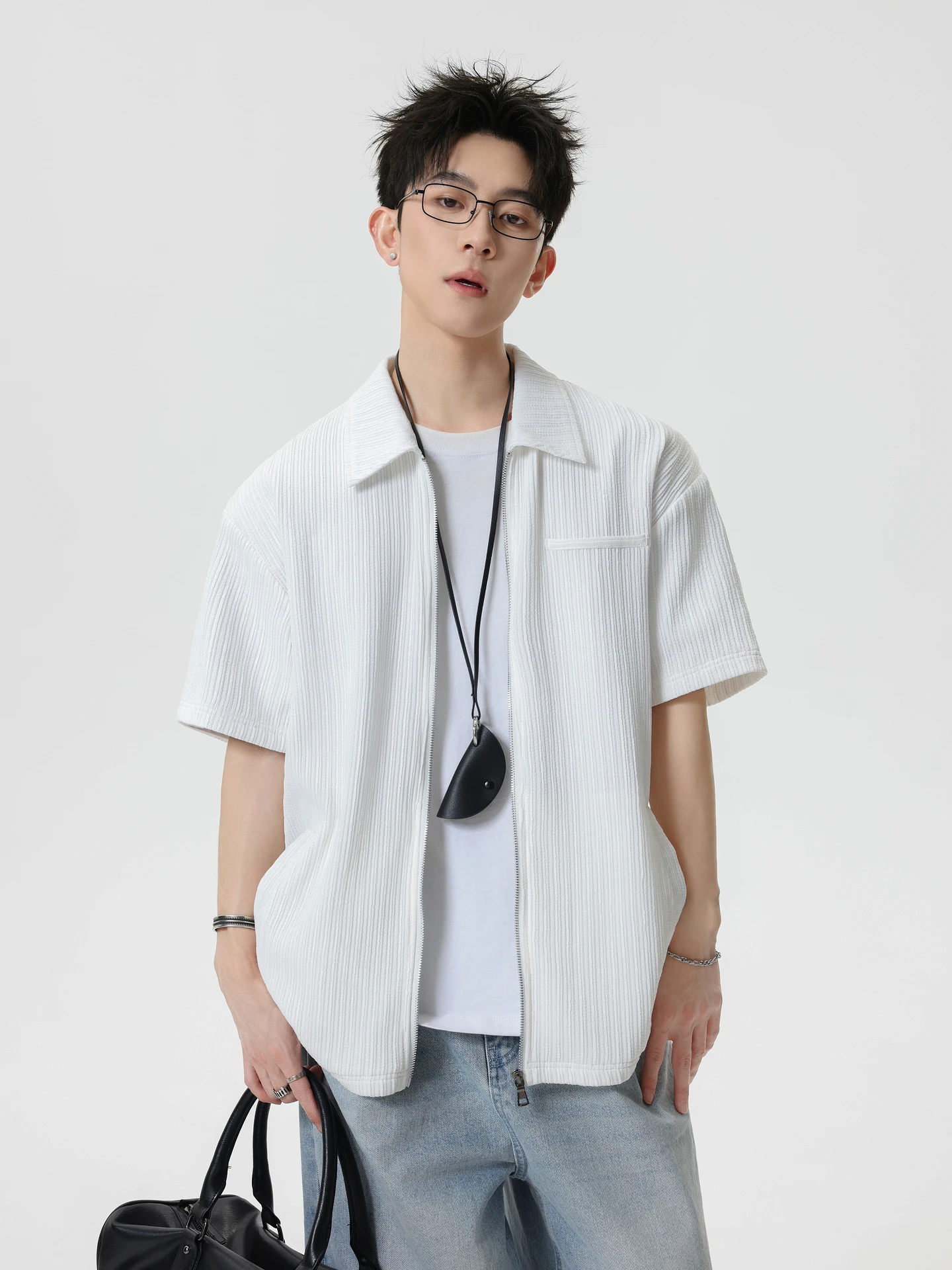 

Летняя повседневная полосатая рубашка свободного кроя в винтажном стиле для пар, дышащая, легкая, на молнии