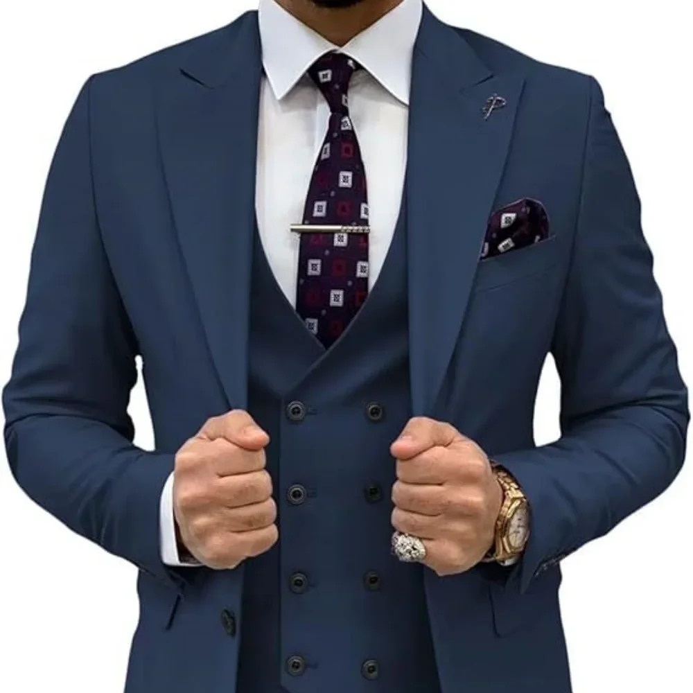 الدعاوى الرجالية 3 قطعة بدلة عمل رجالي الشق التلبيب السترة الزفاف الرسمي العريس السراويل Tux سترة البدلات الرسمية (السترة + سترة + السراويل)