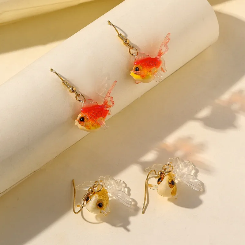 2023 New good luck creative Koi goldfish sweet simulation creature fashion fun girl glass ball 925 silver ear ring