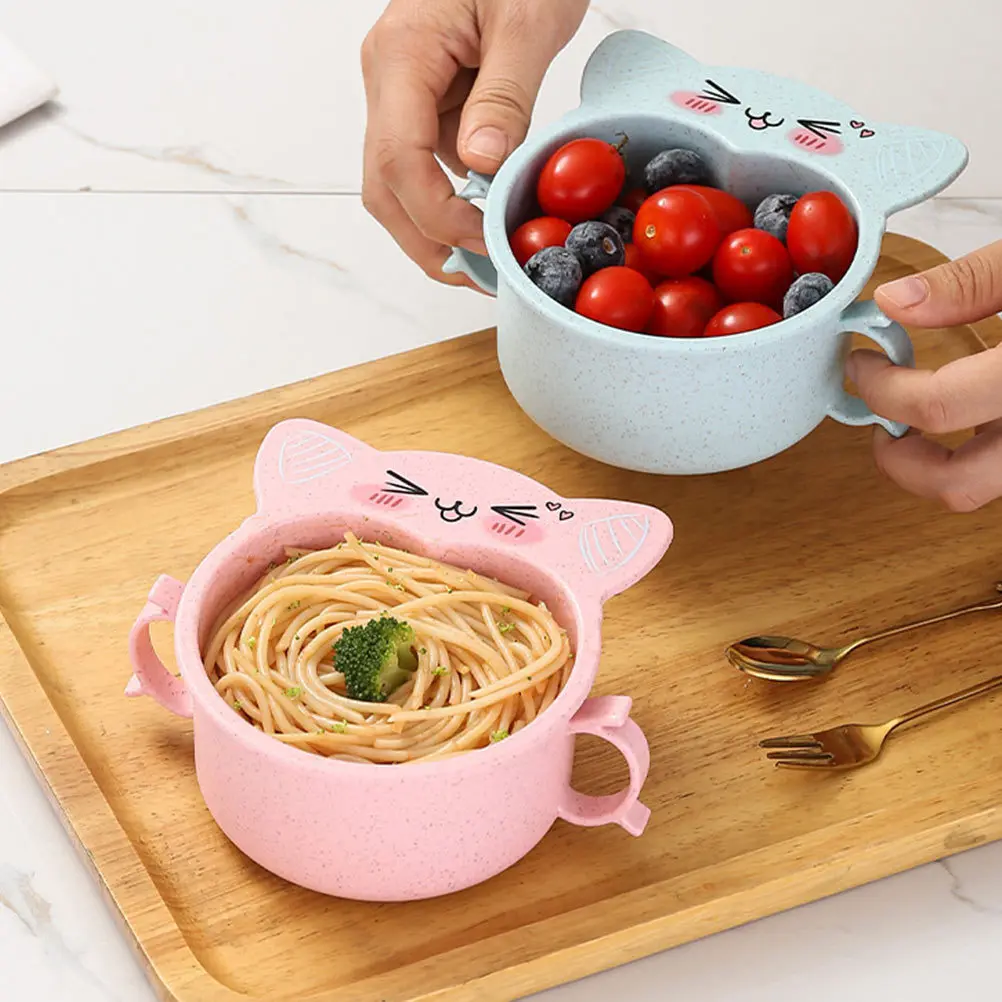 

3 шт., детские миски для сервировки еды, мультяшный дизайн, прочная пшеничная солома, ПП, безопасная посуда с двойной ручкой, детские миски