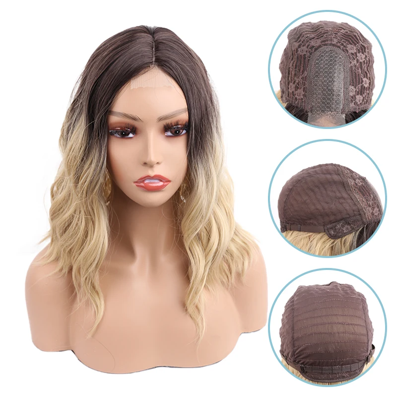 Amir Synthetic Short Curly Wig for Women Middle Part Bob Wig Mixed Blonde Color Shoulder Length Wigs for Daily Party Cosplay Use