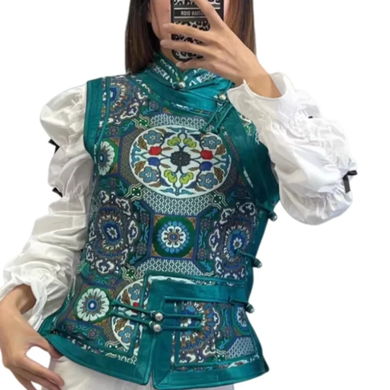 

﻿Handmade New Boutique Women's Mongolian Vest Short Standing Collar Ethnic Double-layer Thick Shoulder Waistcoat Short Coat
