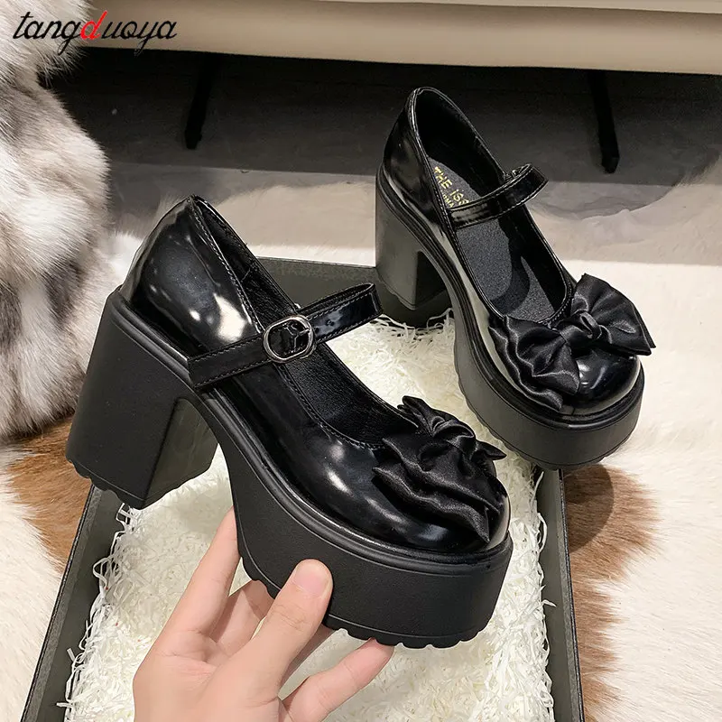 

platform mary jane shoes White Pumps for Women High Heels Buckle Strap Mary Jane Shoes Woman Goth Thick Heeled Party Shoes 2024