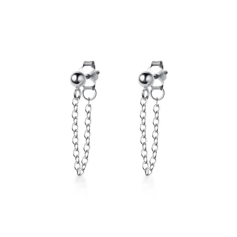 Modian Rock Punk Black Chain Stud Earrings Fashion 100% 925 Sterling Silver Bead Swing Jewelry For Women Party Classic Earring