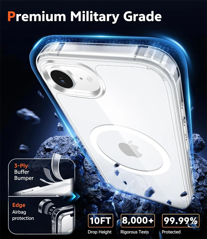 Funda magnética transparente para Magsafe iPhone Air 17 E 16 15 14 13 12 11 Pro Max Plus 16E, cubierta transparente con borde 5