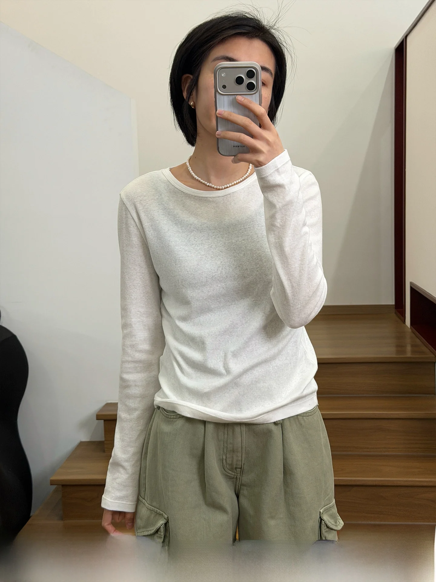 

Langqing Grey Pure Cotton Long Sleeve round Neck T-Shirt Women's 2026 New Spring Slim Fit Inner Wear Base Shirt Shoulder Leve...