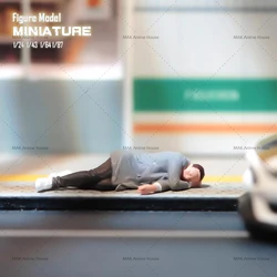 Miniatures 1/87 1/64 1/43 1/24A Male Alcoholic Sleeping On The Roadside Figure Doll Painted Model Creative Scene Decoration Toys