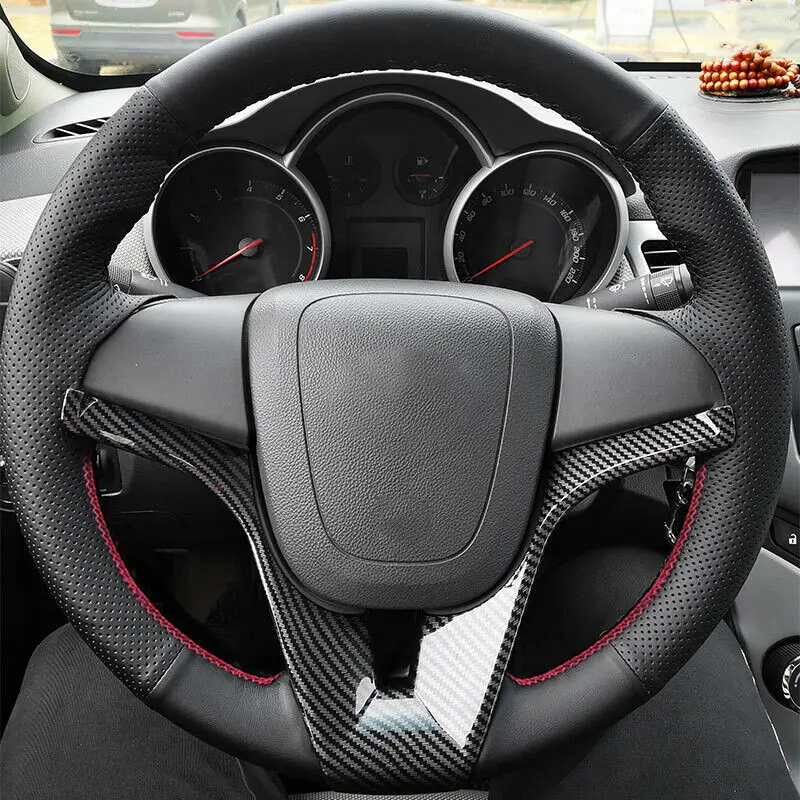 For Chevrolet Cruze 2009-2014 ABS Carbon Fiber Car Interior Steering Wheel Frame Trim Center Cover Panel Sticker Accessories