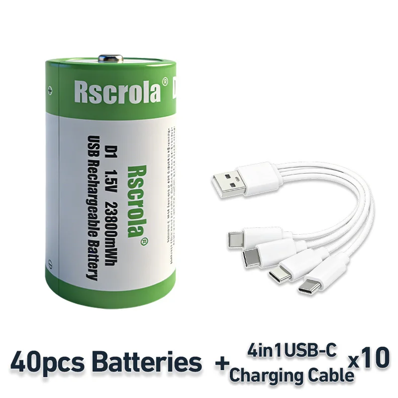 Hoge capaciteit 1.5V 23800mWh USB oplaadbare D-cel lithium batterij (LR20) voor gasfornuis, waterverwarmer, zaklamp, radio's