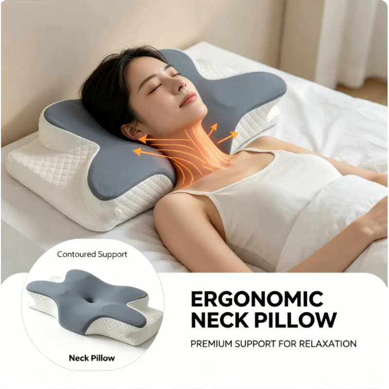 Nackenschmerzen-Linderungskissen mit Kühlfunktion, Ergonomisches Memory-Foam-Bettstützkissen für Seiten-, Rücken- und Bauchschläfer
