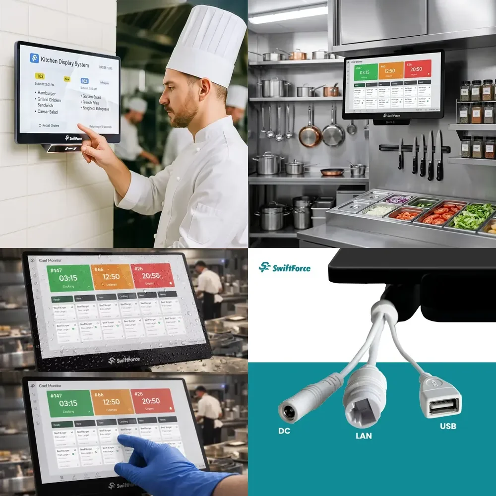 Waterproof KDS 15.6 Inch Touch Screen Android Wall Mount Kitchen Restaurant Stand VESA Compatibility