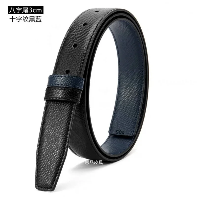 

3.4cm Genuine Leather Reversible Belt for Men – Fits 8-Shaped Buckles 3.0cm Clip-On Belt Strap, Double-Sided Business Casual D