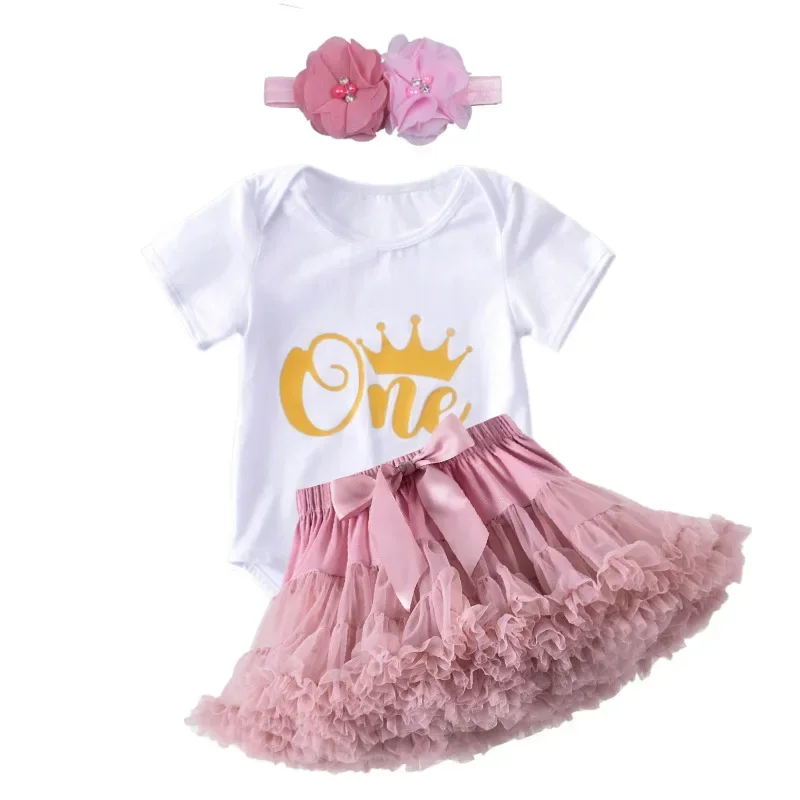 Baby Girls Boutique Clothes Sets One Year Old Birthday Newborn 6 9 Months Girls Tutu Outfits Romper+Skirt+Headband 1 Year