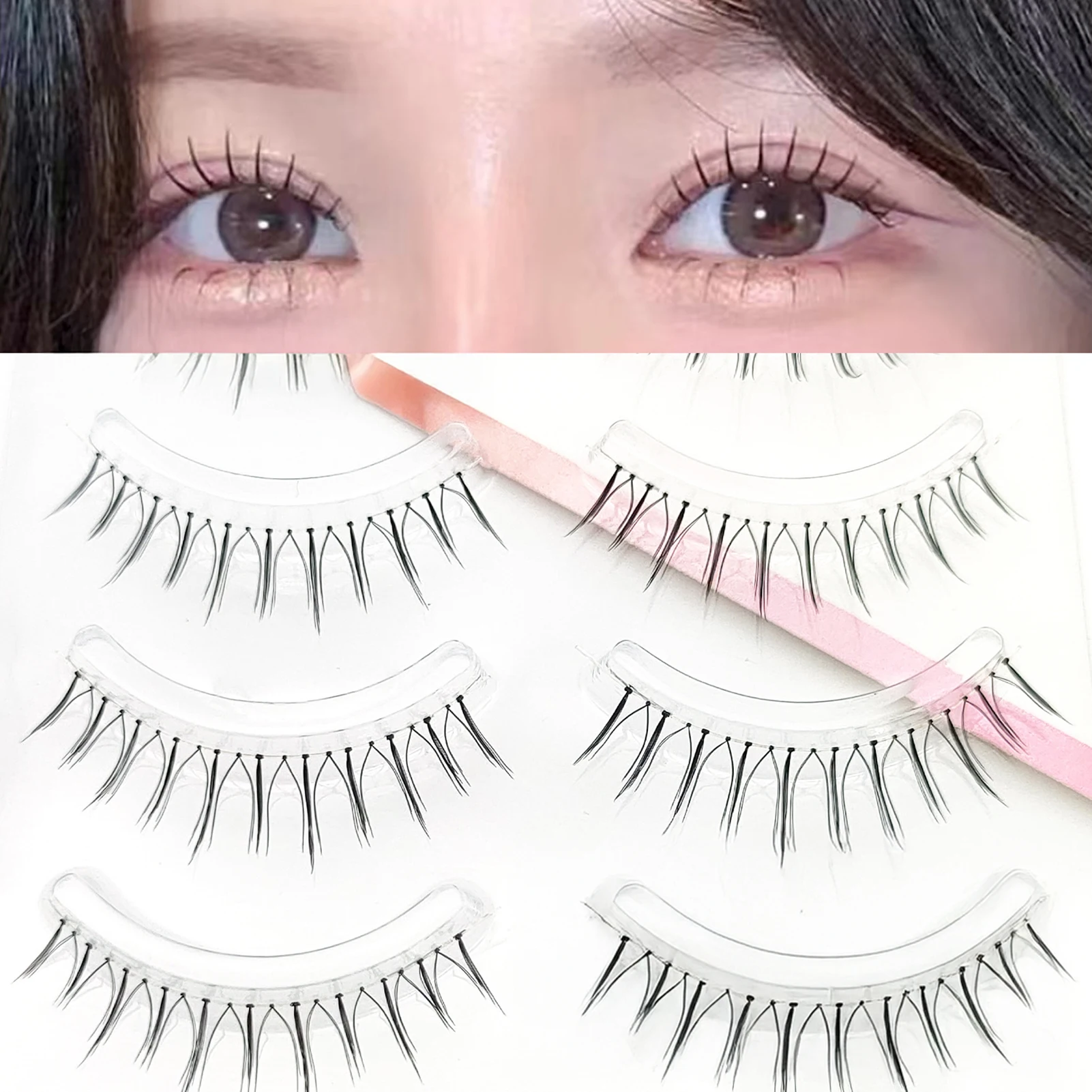 5 أزواج الكورية Wispy مانغا الرموش الشباك الطبيعية طويلة U على شكل رموش اصطناعية أنيمي قطاع الرموش الصناعية تأثيري ماكياج أداة #3